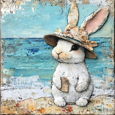 Easter Sign, Bunny in Hat,, DCO-12720, Sign For Wreath, 10x10